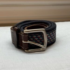 Vineyard Vines Santa Whale Blue and Brown Belt with Silver Buckle